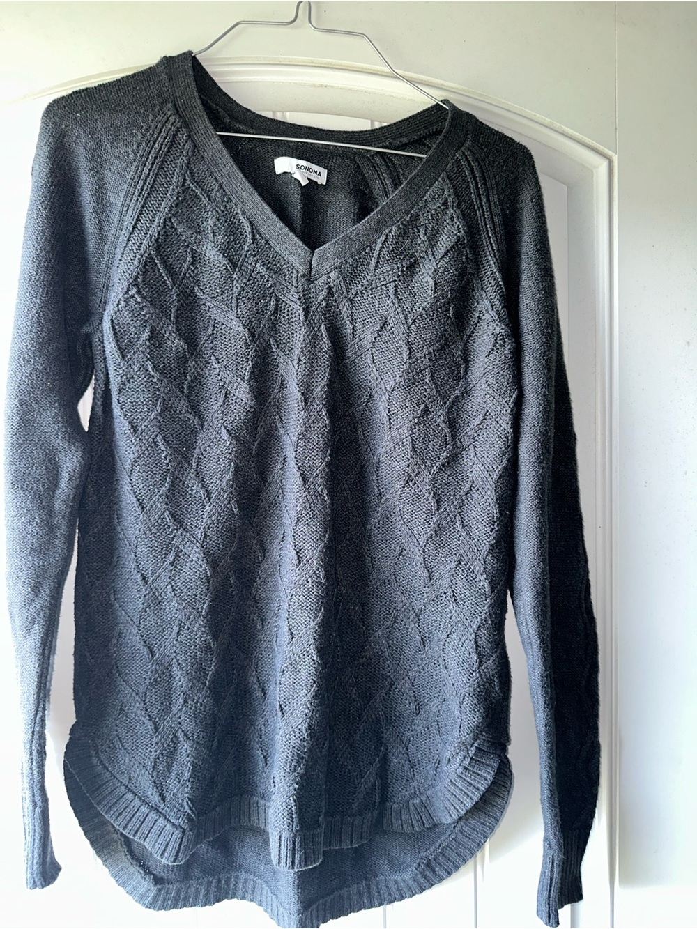 Sonoma Charcoal Knit V-Neck Cable Sweater